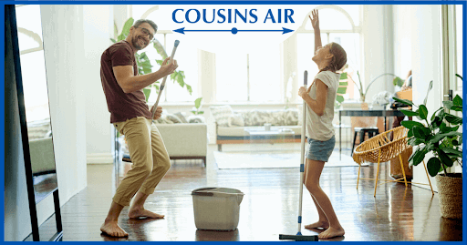 Family cleaning house