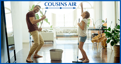 Family cleaning house